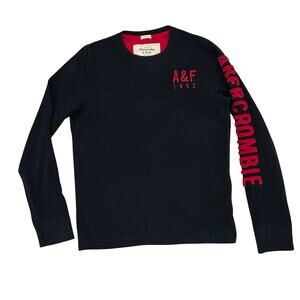 Abercrombie & Fitch Men’s Navy Red Embroidered Long Sleeve Shirt Sz M Y2K Muscle